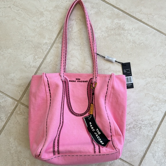 MARC JACOBS The Trompe L’oeil Tag tote bag in Pink canvas - Picture 2 of 8
